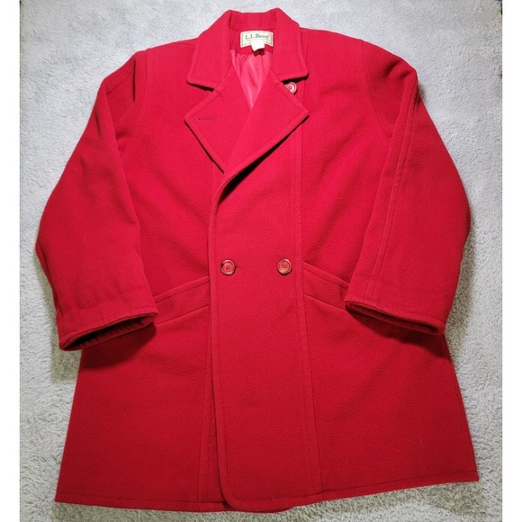L.L. Bean Jackets & Blazers - Vintage LL Bean Wool Coat Womens 14 Red Long Coat Double Breast Classic Jacket
